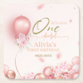 リトル恋しく思ア・ワン・ダーフル・ピンク・フローラ1st誕生日 スクエアペーパーコースター (正面)