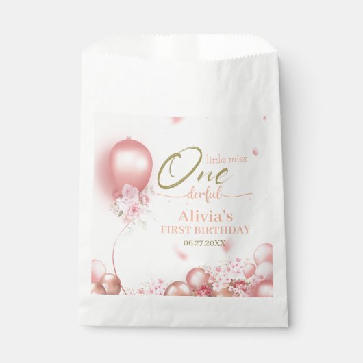 リトル恋しく思ア・ワン・ダーフル・ピンク・フローラ1st誕生日 フェイバーバッグ (正面)
