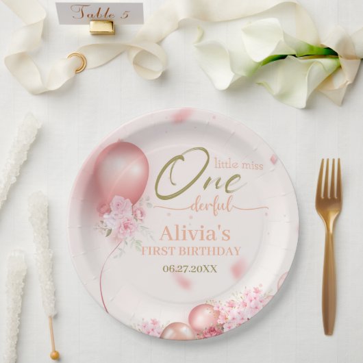リトル恋しく思ア・ワン・ダーフル・ピンク・フローラ1st誕生日 ペーパープレート (ウェディング)