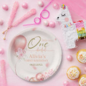 リトル恋しく思ア・ワン・ダーフル・ピンク・フローラ1st誕生日 ペーパープレート (パーティー)