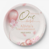 リトル恋しく思ア・ワン・ダーフル・ピンク・フローラ1st誕生日 ペーパープレート (正面)