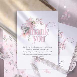 リトル恋しく思オネダーフルエレガントガール1st誕生日 サンキューカード