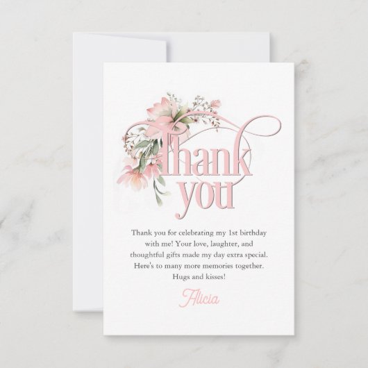 リトル恋しく思オネダーフルエレガントガール1st誕生日 サンキューカード (正面)