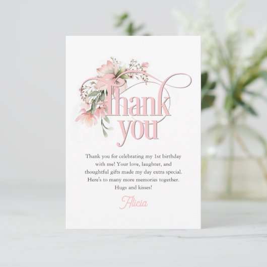 リトル恋しく思オネダーフルエレガントガール1st誕生日 サンキューカード (スタンド正面)