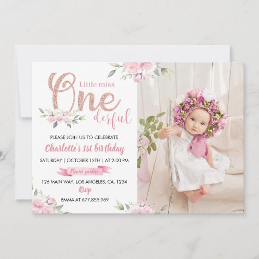 リトル恋しく思オネダーフルガール1st誕生日招待状 招待状 (正面)