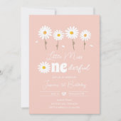リトル恋しく思オネダーフルデイジーピンクファースト誕生日 招待状 (正面)