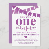 リトル恋しく思オネダーフルパープル誕生日招待状 招待状 (正面/裏面)