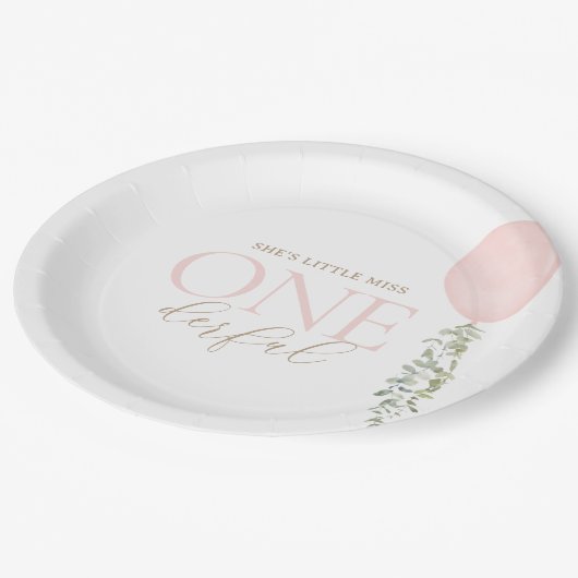 リトル恋しく思オネダーフルピンクバルーン誕生日 ペーパープレート (アングル)