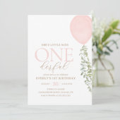 リトル恋しく思オネダーフルピンクバルーン1歳の誕生日 招待状 (スタンド正面)