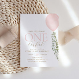 リトル恋しく思オネダーフルピンクバルーン1歳の誕生日 招待状