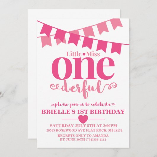 リトル恋しく思オネダーフルファースト誕生日招待状 招待状 (正面/裏面)