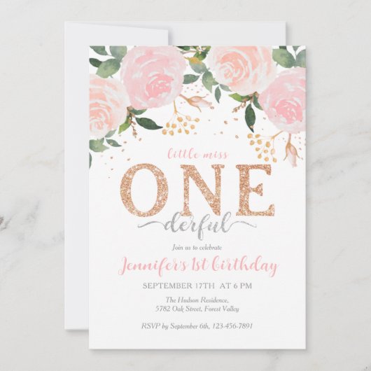 リトル恋しく思オネダーフルファースト誕生日招待状 招待状 (正面)