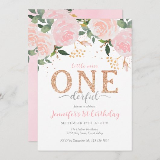 リトル恋しく思オネダーフルファースト誕生日招待状 招待状 (正面/裏面)