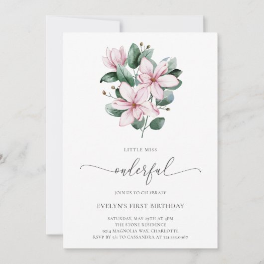 リトル恋しく思オネダーフルフローラガールファースト誕生日 招待状 (正面)