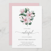 リトル恋しく思オネダーフルフローラガールファースト誕生日 招待状 (正面/裏面)