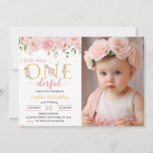 リトル恋しく思オネダーフルフローラ誕生日招待状 招待状 (正面)