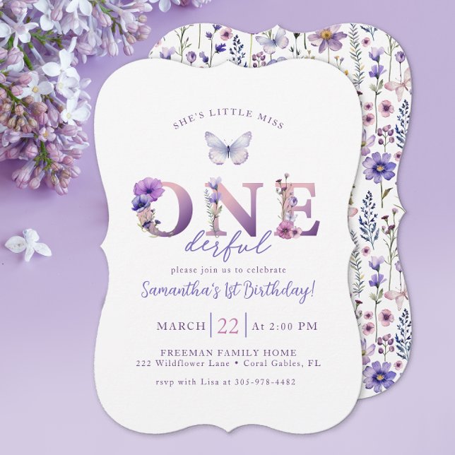 リトル恋しく思オネダーフルワイルドフラワー誕生日招待状 (Wildflower Invitation)
