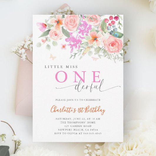 リトル恋しく思オネダーフル明るい女の子1st誕生日 招待状