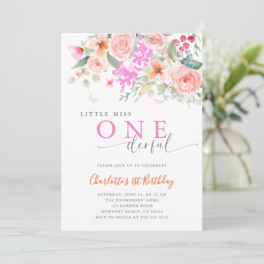 リトル恋しく思オネダーフル明るい女の子1st誕生日 招待状 (スタンド正面)