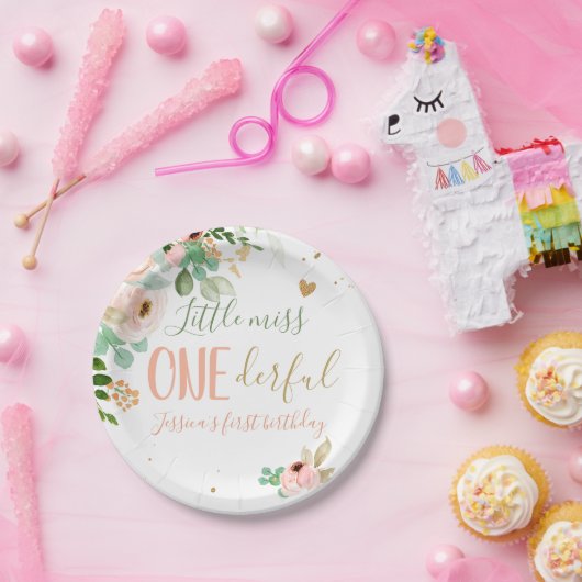 リトル恋しく思オネダーフル誕生日ピンクガール花 ペーパープレート (パーティー)
