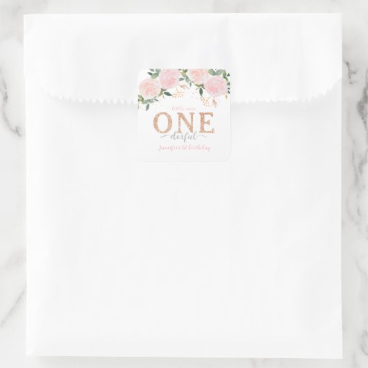 リトル恋しく思オネダーフル金ゴールド1st誕生日ステッカー スクエアシール (バッグ)