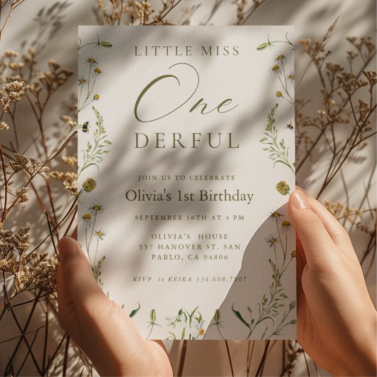 リトル恋しく思オネダーフル1歳の誕生日ワイルドフラワー 招待状