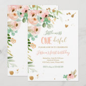 リトル恋しく思オネダーフル1歳の誕生日招待状フローラ 招待状 (正面/裏面)