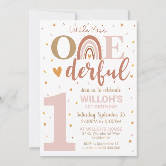 リトル恋しく思オネダーフル1歳の誕生日招待状ボホ 招待状 (正面)