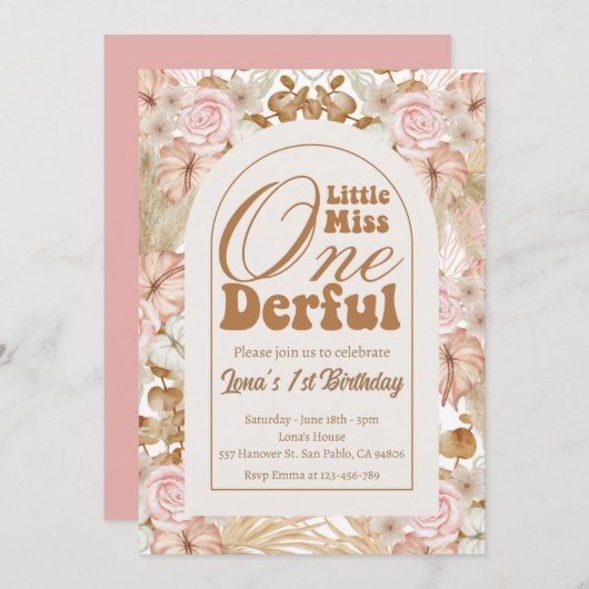 リトル恋しく思オネダーフルBoho誕生日 招待状 (正面/裏面)