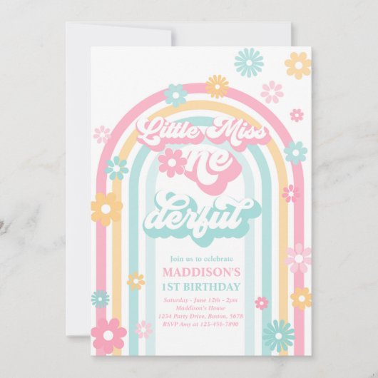 リトル恋しく思オネダーフルGroovy Rainbow 1st誕生日 招待状 (正面)