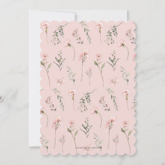 リトル恋しく思オネダーランド1歳の誕生日ワイルドフラワー 招待状 (裏面)