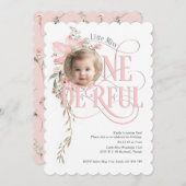 リトル恋しく思オネダーランド1歳の誕生日ワイルドフラワー 招待状 (正面/裏面)