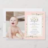 リトル恋しく思オンドルフルピンクの女の子1st誕生日の写真 招待状 (正面)