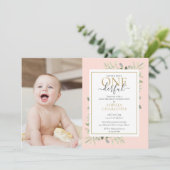 リトル恋しく思オンドルフルピンクの女の子1st誕生日の写真 招待状 (スタンド正面)