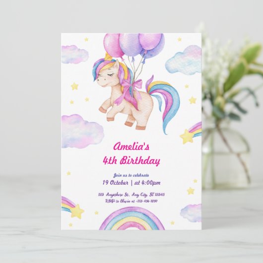 リトル恋しく思ススタナーピンク誕生日招待状 招待状 (スタンド正面)