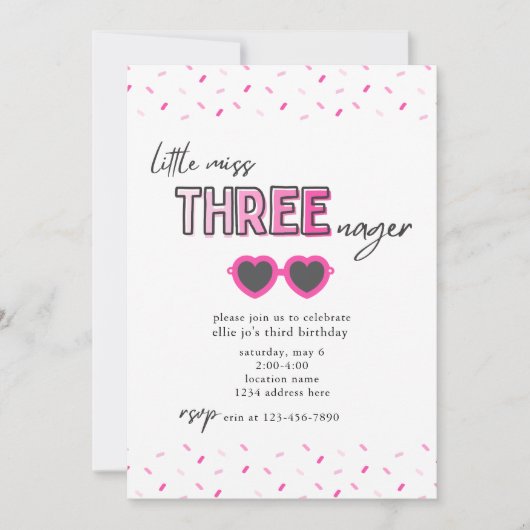 リトル恋しく思スレエンガーの3番目の誕生日招待状 招待状 (正面)