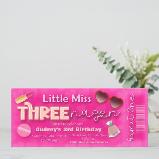 リトル恋しく思スレーナーガー – 女の子の3rd誕生日チケット 招待状 (スタンド正面)