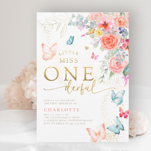 リトル恋しく思ババタフライガール1st誕生日パーティー 招待状