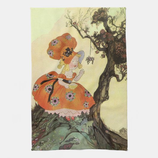 リトル恋しく思マフェット&スパイダーマザーグースヴィンテージ キッチンタオル (縦)