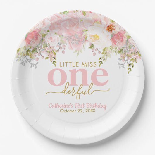 リトル恋しく思ワンダーフルピンクローゼファースト誕生日P ペーパープレート (正面)