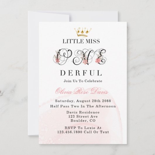 リトル恋しく思ワンダーフルピンク1st誕生日パーティー請求書 招待状 (正面)