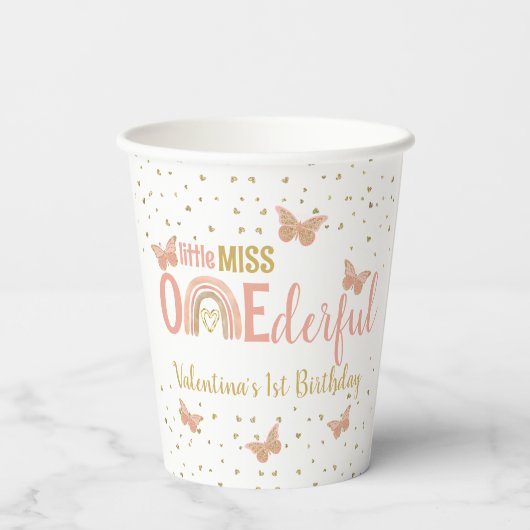 リトル恋しく思ワンダーフル蝶ファースト誕生日 紙コップ (裏面)