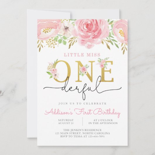 リトル恋しく思・ワン・ダーフル・ファースト誕生日招待状 招待状 (正面)