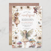 リトル恋しく思・ワン・ダーフル・フェアリー・ガールの最初の誕生日 招待状 (正面/裏面)