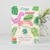 リトル恐竜の女の子2番目の誕生日招待状 招待状 (スタンド正面)