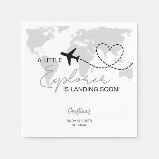 リトル探検家はすぐに灰色の赤ちゃんシャワーが着陸している スタンダードカクテルナプキン (正面)