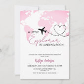 リトル探検家はすぐに着陸している女の子の赤ちゃんシャワー 招待状 (正面)