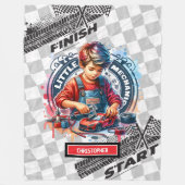 リトル整備士レーシングスポーツカー誕生日ギフトボーイ フリースブランケット (正面)