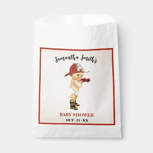 リトル消防士ベビーシャワーパーティーの好意バッグ フェイバーバッグ (正面)