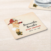 リトル消防士ベビーシャワーパーティーデコールスクエア スクエアペーパーコースター (アングル)